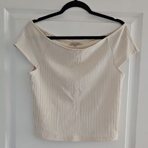Banana Republic Beige Ribbed Off The Shoulder Crop Top Size L